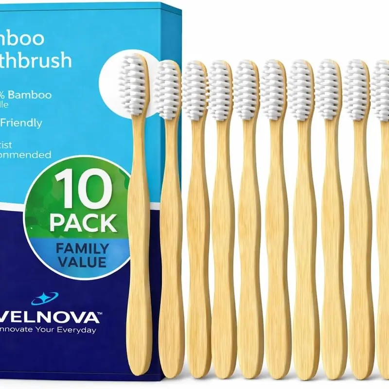 Pure Bamboo Toothbrushes (10 Pack) – Soft BPA-Free Bristles, Eco-Friendly Biodegradable Wooden Handle, Vegan & Plastic-Free Toothbrush for Adults & Kids, Sustainable Oral Care