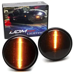 iJDMTOY JDM/EU Spec Smoked Lens Amber Full LED Sequential Blink Fender Turn Signal Lights w/Wiring Pigtails For 1989-15 Mazda MX-5 Miata (Direct Fit for JDM/EU, Require Mods for USMD)