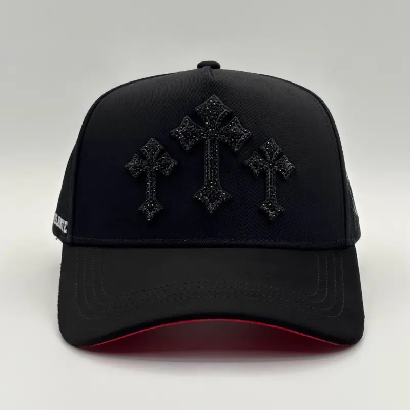 Tres Cruces Black Hat, Stylish Outdoor Sun Protection Accessory for Daily Wear Casual Trendy Hat Cross Hat