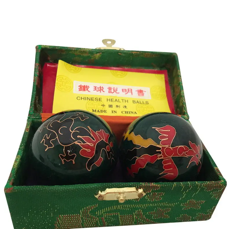 Thy Home Gentle Embroidered Metal Hollow Baoding Balls (2-Piece, 1.75in Diameter) - Small Manual Roller Massage Tools, Body Care Relaxation Aid with Chiming Tone for Office Stress Relief, Hand Therapy, Pain Relief, Green Gift, Relieves Pain