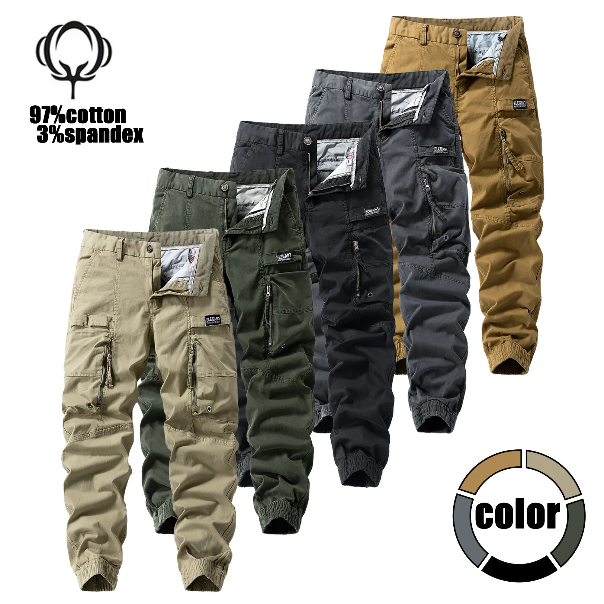 Men’s American retro work cargo jogger pants — multiple zippered flap pockets, street-style trendy, versatile casual long joggers