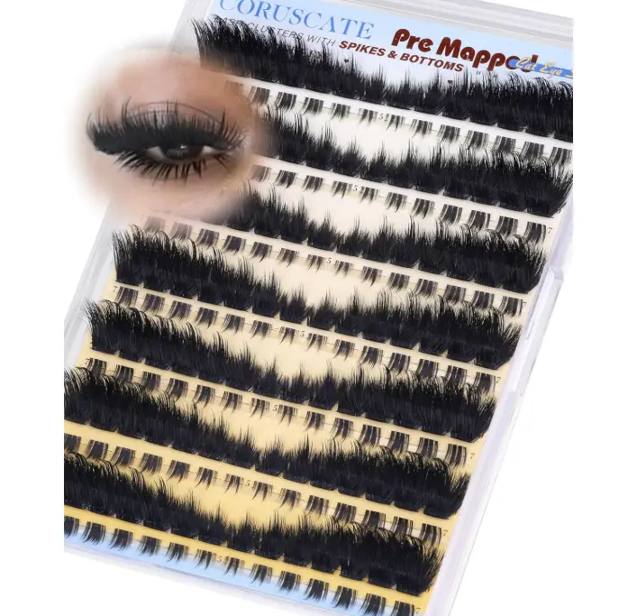 CORUSCATE Lash Clusters Dramatic Cluster Eyelash Extensions Spikes Lashes Cluster with Bottom Lashes Mink Strip Individual Lashes Mega Spikes Full Eyelash Clusters Pre Mapped Cat Eye Lash Extension