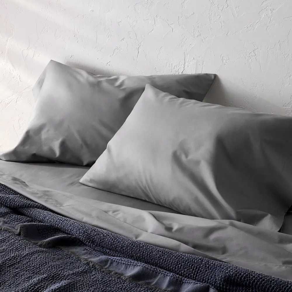 King 400 Thread Count Percale Pillowcases Dark Gray - Casaluna