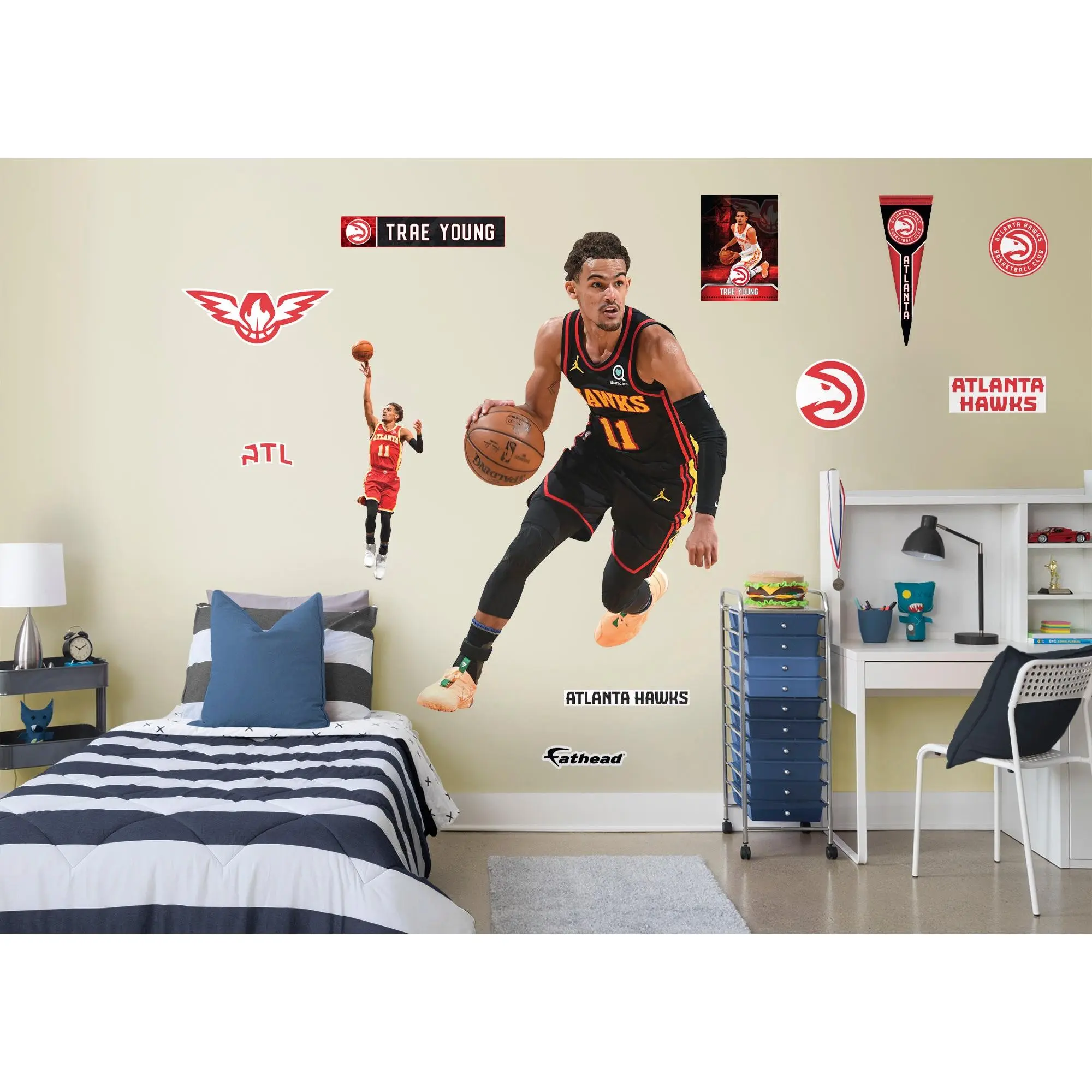 Official NBA Atlanta Hawks Trae Young RealBig Statement Collection Premium Vinyl Reusable Decal - Fade-Resistant Team-Themed Wall Stickers, Team Graphics Wall Decor