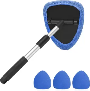 Car Windshield Cleaner with 3 Washable Microfiber Pads for Interior & Exterior Glass Ergonomic Design for Clear Visibility and Blind Spot Reduction