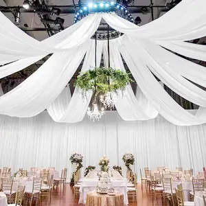 12 Panels White Ceiling Drapes for Wedding 5ftx15ft Chiffon Fabric Arch Draping Curtains Sheer Drapery for Party Ceremony Birthday Baby Shower Reception Stage Swag Ceiling Decorations