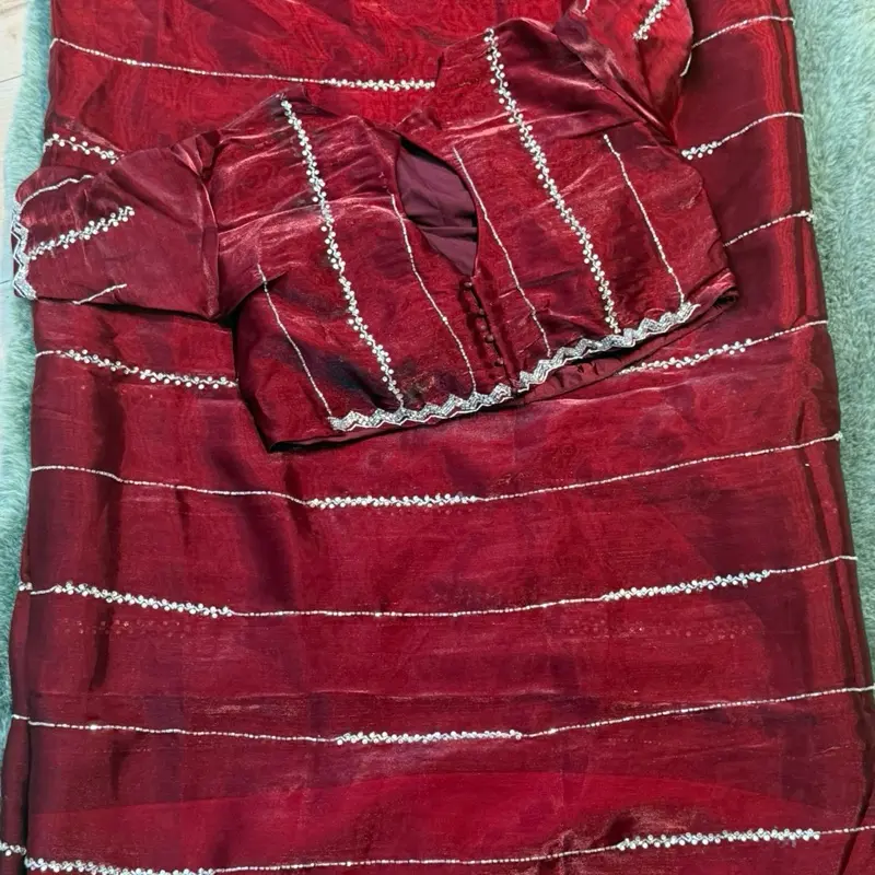 Women Designer   Saree Hand Work Party Wear Collection With Ready Made Blouse Maroon Color Embroidered Sari Beautiful Handwork Saree