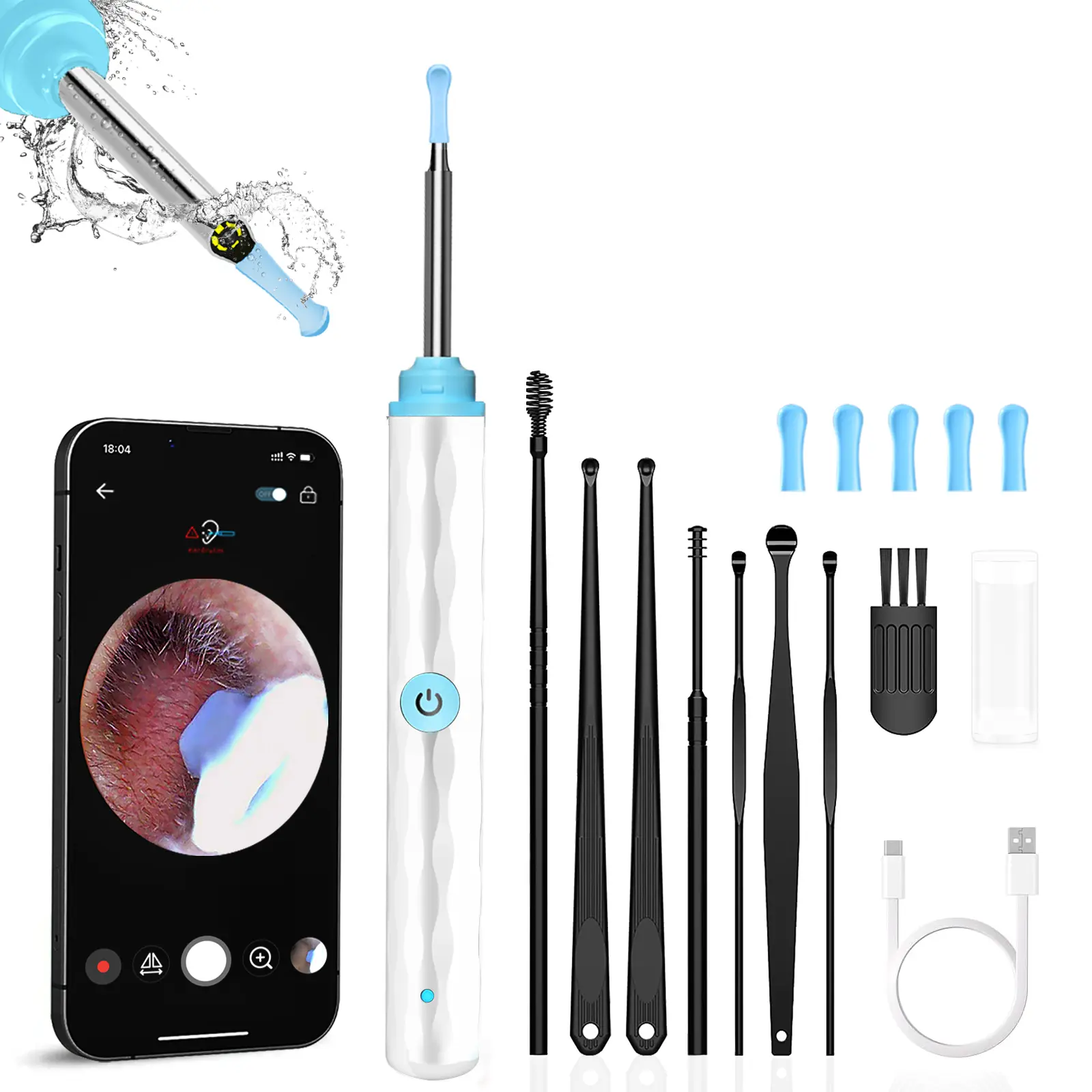Ear Wax Removal - Earwax Remover Tool with 6 Pcs Ear Set - Ear Canal Cleaner with 1080P Camera - Ear Cleaning Kit with 6 Ear Spoon - Ear Camera for iOS & Android