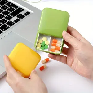 1pc Portable Push-Pull Pill Box, Square Pill Organizers Pill Cases Mini Two-Compartment Plastic Tablet Holder Container Dust-Proof Storage Box Dustproof Medicine Organizer, Portable Vitamin Organizer