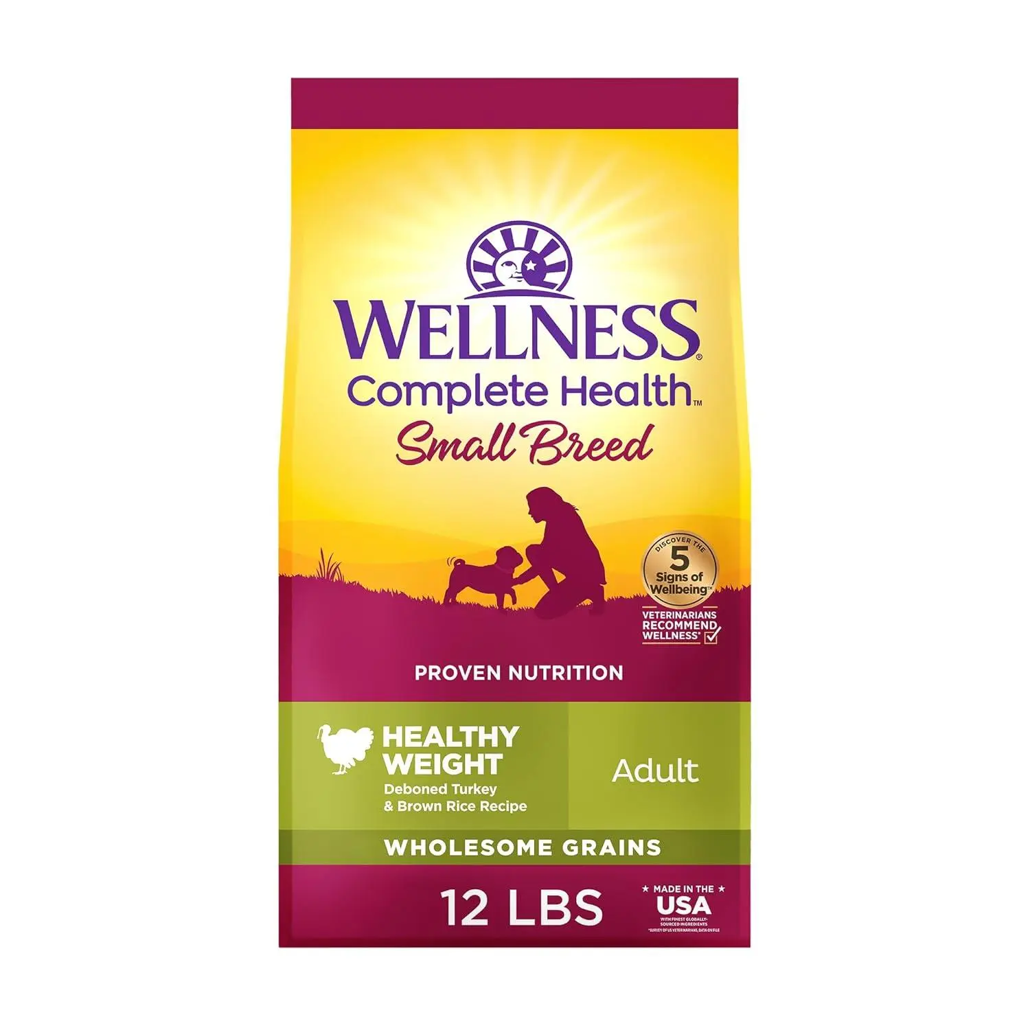 Wellness Complete Health Small Breed Adult Dry Dog Food, Wholesome Grain Kibble, Natural, Turkey and Oatmeal Recipe, 4 lb Bag