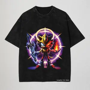 [Anime Figma Store] x Dual Force Sonic T-Shirt, Shadow the Hedgehog Shirt, Sonic Shirt, Unisex Graphic Tees Gothic Grunge Y2k Emo Scene Amity Affliction Style Clothes Menswear Womenswear Streetwear