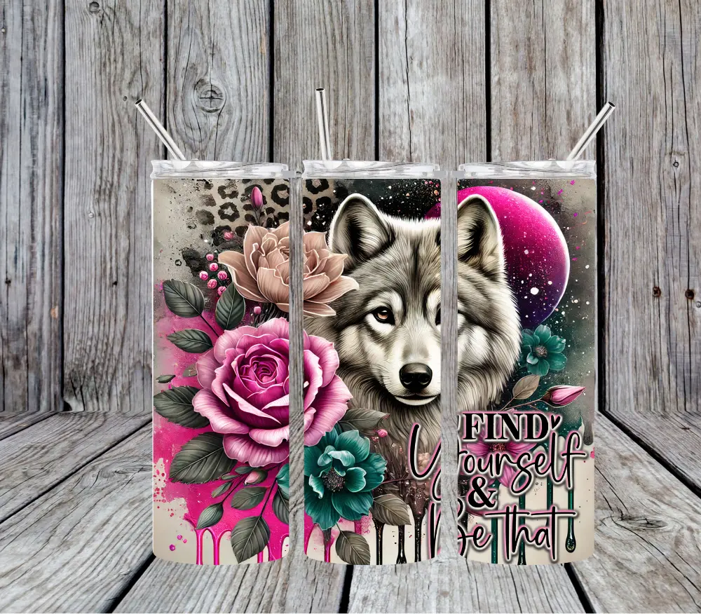 20 oz Wolf Stainless Steel Tumbler; Includes Plastic Straw and Lid Drinkware Flasks