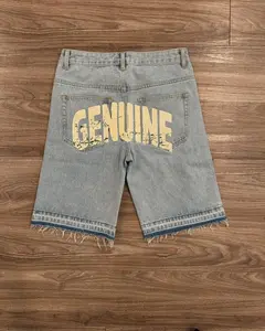 Y2k Gothic Cross Diamond Embroidery Women Man Short Jeans Letter Print American Retro Rhinestone Jorts Harajuku Hip Hop