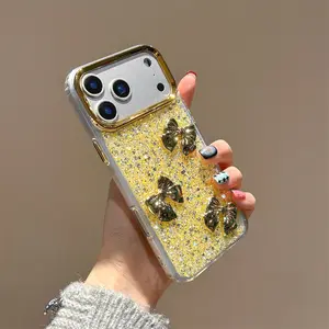 Heart Bow Phone Case, Sparkling Rhinestones, Luxury Metal Camera Frame, Fits iPhone 11/12/13/14/15/16/17 Pro/pro Max/plus, Girl Gift