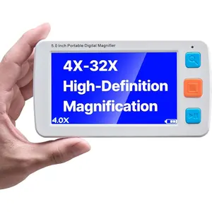 VEVOR Portable Digital Magnifier, 5-inch HD Electronic Video Magnifier for Low Version, 4X - 32X Zoom Electronic Reading Aid with 17 Color Mode, AV Output, Foldable Handle & 5-Level Screen Brightness