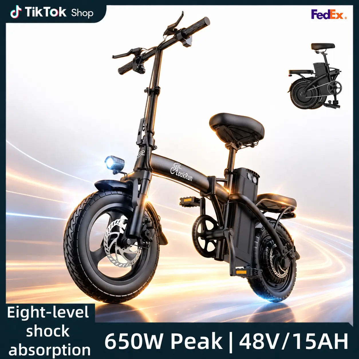 Adult Folding Commuter E-Bike - 650W Peak Motor, 48V 15Ah Battery, 60Km Range, Dual Disc Brakes, 8-Layer Shock Absorption, High Speed, UL2849 Certified, Wheel Pedals, Commuter Bike compact electric shop