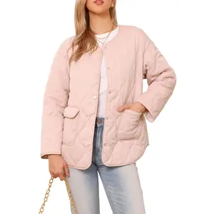INSPIRE CHIC Women's Button Down Lightweight Trendy Casual Outerwear Winter Puffer Quilted Jacket with Pockets Large Gray Pink