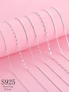 925 Sterling Silver Women's Simple Fashion Chain Necklace, Classic Series Necklace, Fashion Jewelry Accessories for Women As Gift, Minimalist Necklace