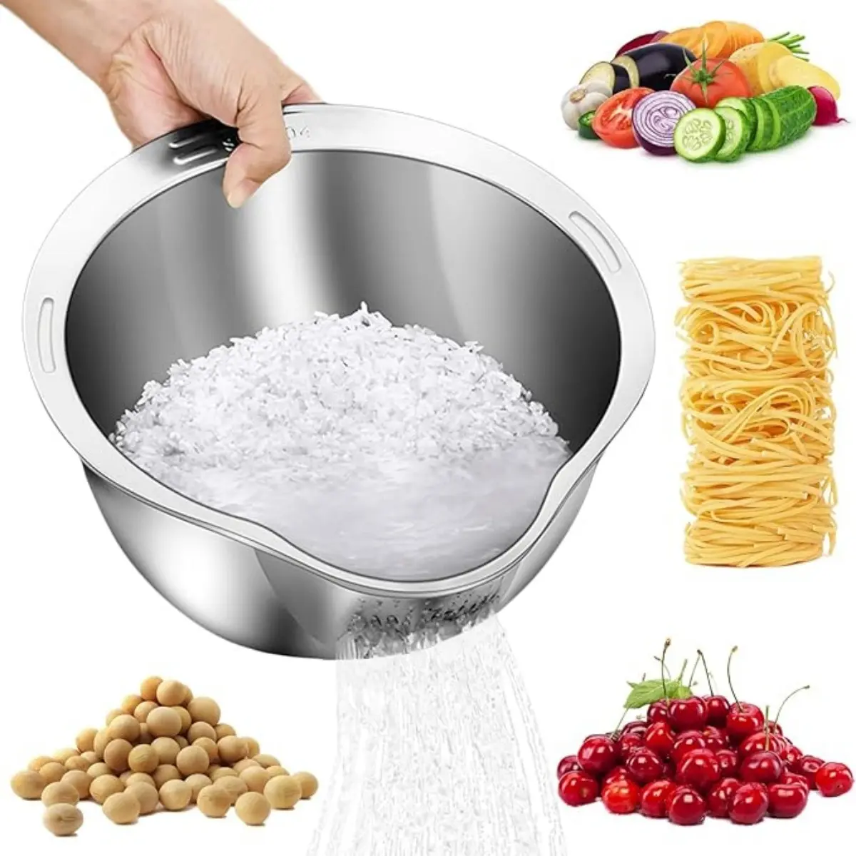 Commercial-Grade Kitchenware, Stainless Steel Colander, Extra Large 5.5QT Heavy Duty Food Strainer Basket, Rust-Proof & Dishwasher Safe, BPA-Free & Food Safe, for Pasta Vegetables Fruits, Home & Restaurant Kitchen Tool