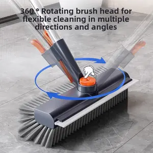 Long Handle Floor Scrub Brush 3 in 1 - Heavy-Duty Stiff Bristle Scrubber with Scraper for Spring Cleaning Bathroom, Shower, Patio, Garage, Kitchen, Wall & Deck