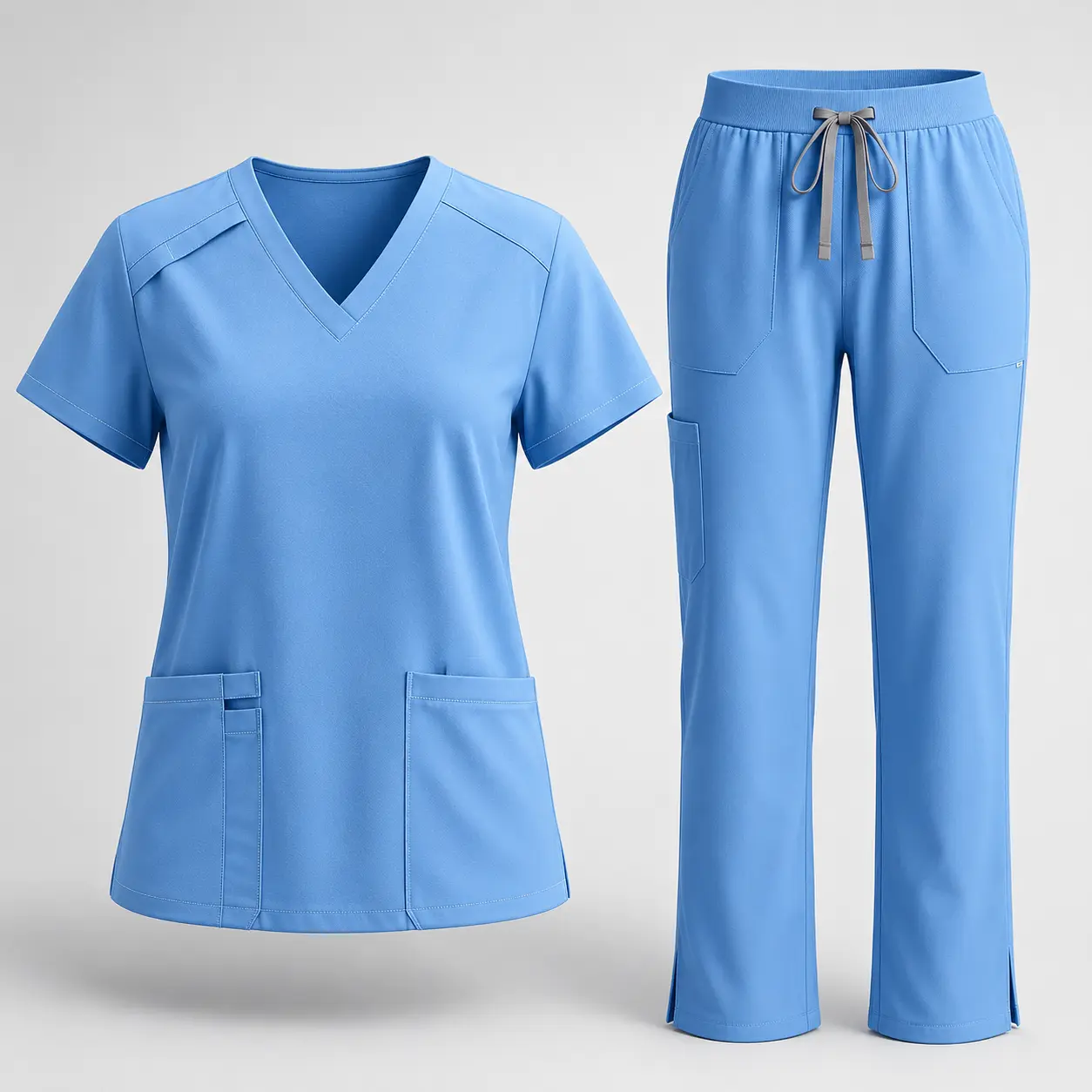 EADFLIE Women’s Scrubs Set, V-Neck Shirt Sleeve Scrub Top & Straight Leg Pants, 9 Pockets, Stretch Medical Uniform for Nurses, Dental, Vet Tech，Sky Bule