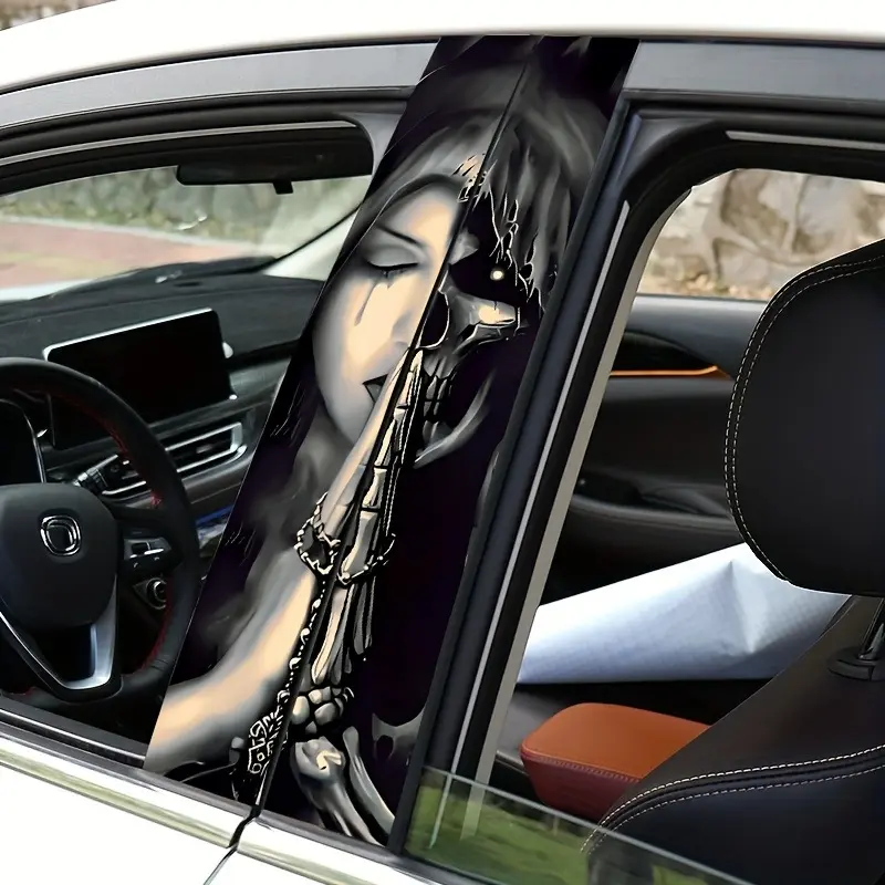 1Pair Prayer Witch Universal Car Stickers, Vehicle Exterior Decoration, Premium Skull Design, Waterproof and Sunscreen Vinyl Side Decals for Auto B Pillars, Perfect for Halloween, Car Accessories