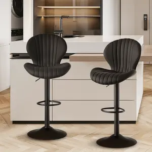 Modern Swivel Bar Stools with High Back - Sold Singly or in 2-Pack Sets | 360° Spin Adjustable Height Kitchen Island Chairs for Dining Room, Black