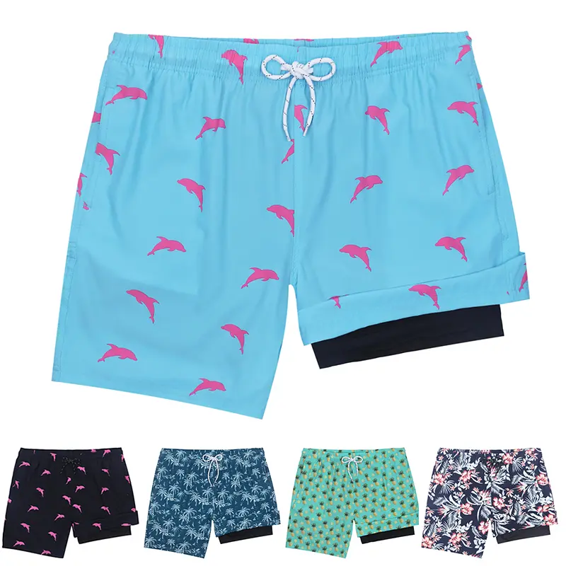 Men's 2-in-1 Swim Trunks with Compression Liner - UV Protection Clothing, Quick-Dry Fabric, Breathable Above-the-Knee Solid Bathing Shorts with Pockets, Widely Applicable for Beach, Surfing