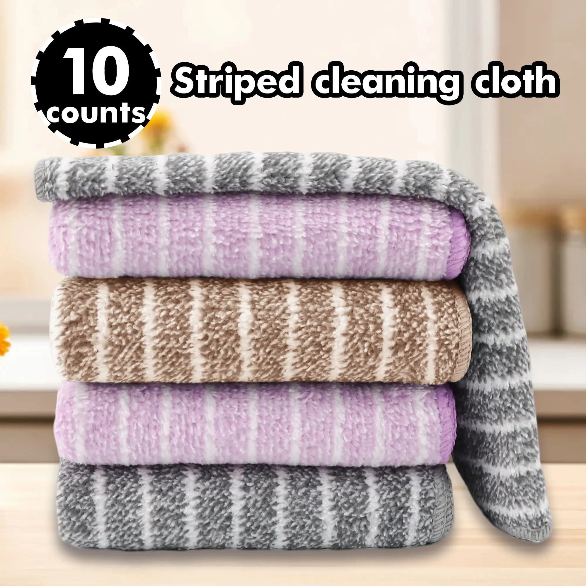 10 Counts Kitchen Towels, Super Absorbent Washable Fast-Drying Reusable Dishcloths, Oil - repellent and lintless wiping fabrics, designed for non - stick cleaning tasks,Random Color