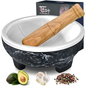 No Rock Powder 2 Cup Mortar and Pestle Set, World's 1st Lightweight Molcajete Mexicano with Grinding Ridge,Efficiency Grinding for Guacamole, Spice and Herb, Easy to Clean, Anti-Scratch Protector