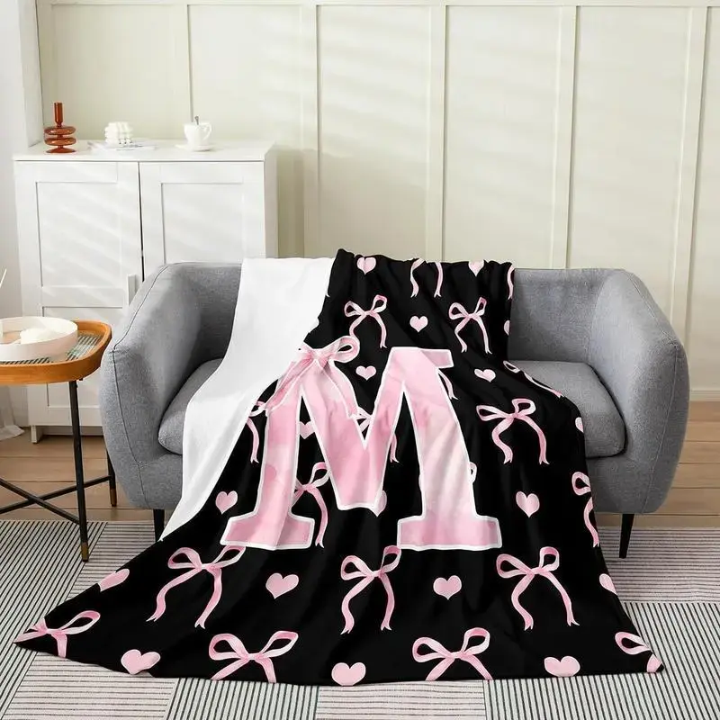 Customizable Initial Letter A-Z Polyester Flannel Blanket Throw - Traditional Alphabet Print, Soft Lightweight, Breathable Flat Weave, Multi-Size for Teenage Girls Gifts, Home/Dorm Decor, Air Conditioning Use