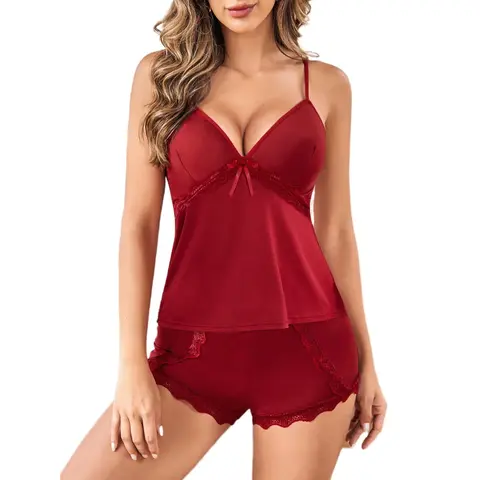 Avidlove Women's Pajamas Set - Modal Sleepwear Cami Top with Lace Trim & Elastic Waist Shorts - Cute & Elegant Spaghetti Strap Pjs for Bridal Party Gifts