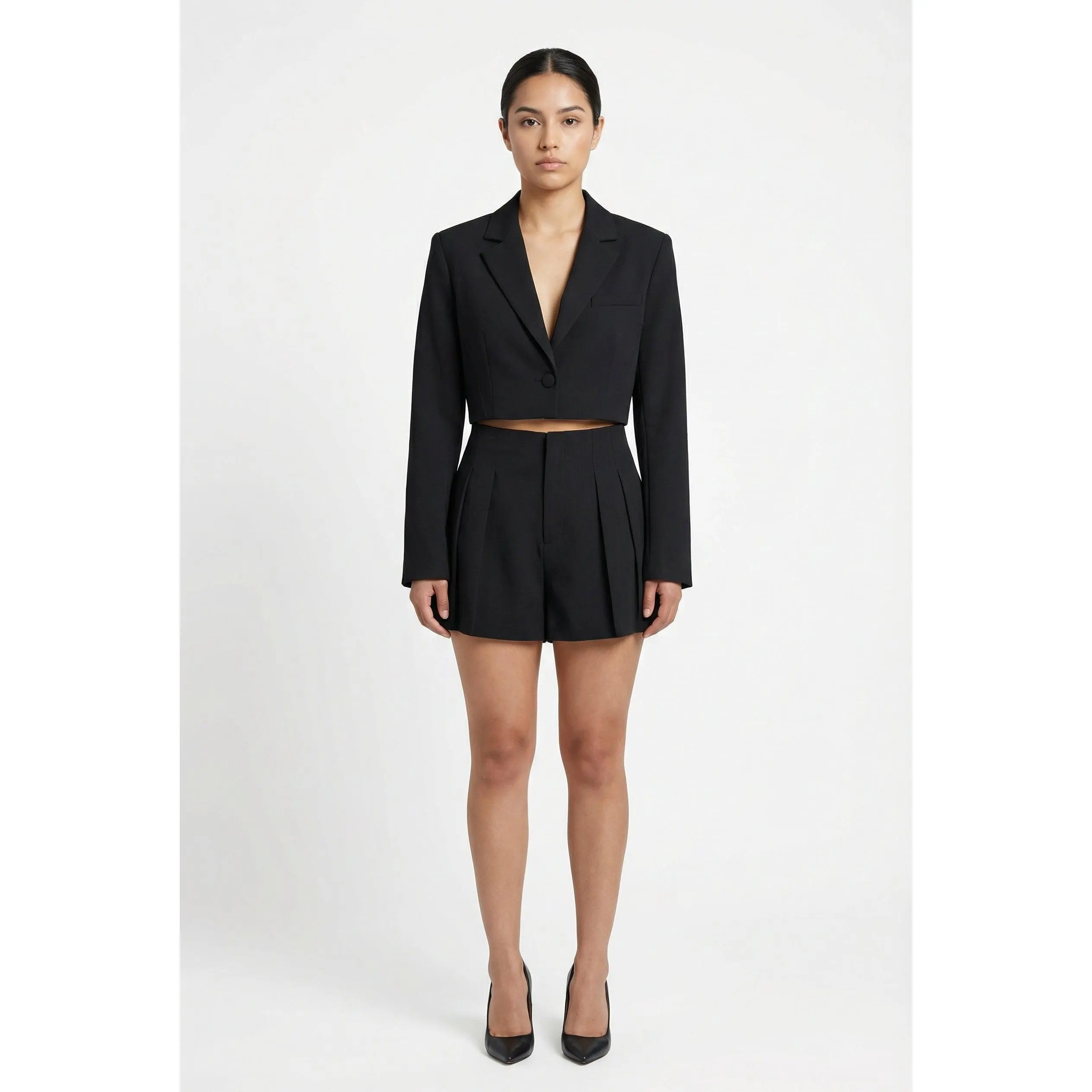 Tailored Single-Button Cropped Blazer