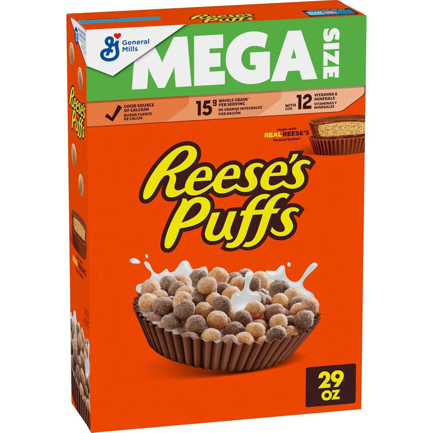 REESE'S PUFFS Chocolatey Peanut Butter Cereal, Kids Breakfast Cereal, Mega Size, 29 oz
