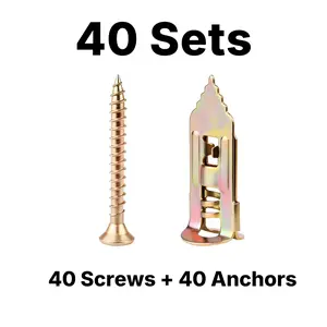 40 Sets Self-Drilling Drywall Anchors with Screws, Heavy-Duty Wall Anchor Kit, No Drill Required, for Home & Office Use