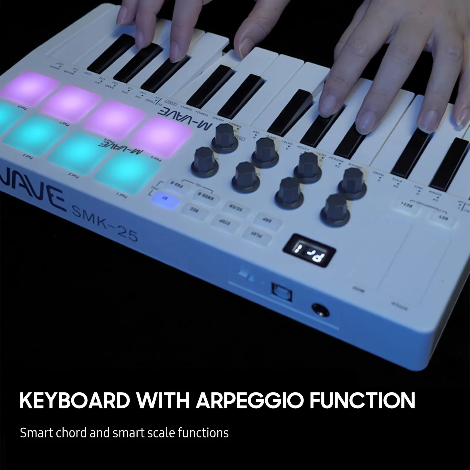 Portable MIDI Controller Keyboard-25 Velocity-Sensitive Keys-8 RGB Pads & Knobs-Multiplatform Cozmpatibility for Music Production