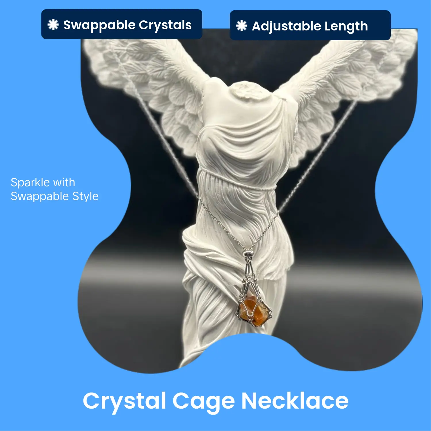 [Quiet Light] Crystal Cage Pendant Necklace (Swappable Stone)
