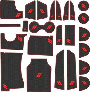 Fits  Accessories 2015-2023, Cup Holder Insert Center Console Shifter Liner Trim Interior Door Pocket Mats Pad (26pcs Set, Red Trim)