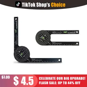 【Valentine's Day】7-Inch Aluminum Miter Saw Protractor | Rust-Proof Precision Angle Finder with Laser-Engraved Scales | Professional Woodworking Tool for Crown Molding, Baseboards & Carpentry Durable Tape Measure Calipers