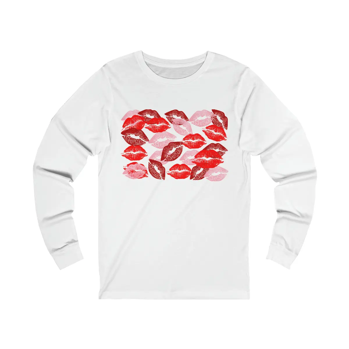 Red & Pink Lip Stick Kisses Unisex Jersey Long Sleeve Tee T Shirt