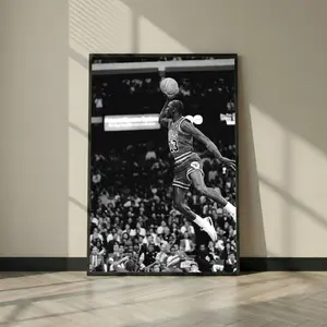 Vintage Art Black & White Dunk Paper Photo Print - Chicago #23 Flying Layup Legend Wall Art, Man Cave Gym Decoration, Home Decor Gift Poster