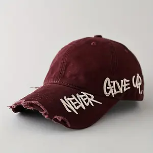 1pc a Distressed American-Style Baseball Cap Featuring Side Embroidery And a Curved Brim, a Versatile Duckbill Hat for Streetwear