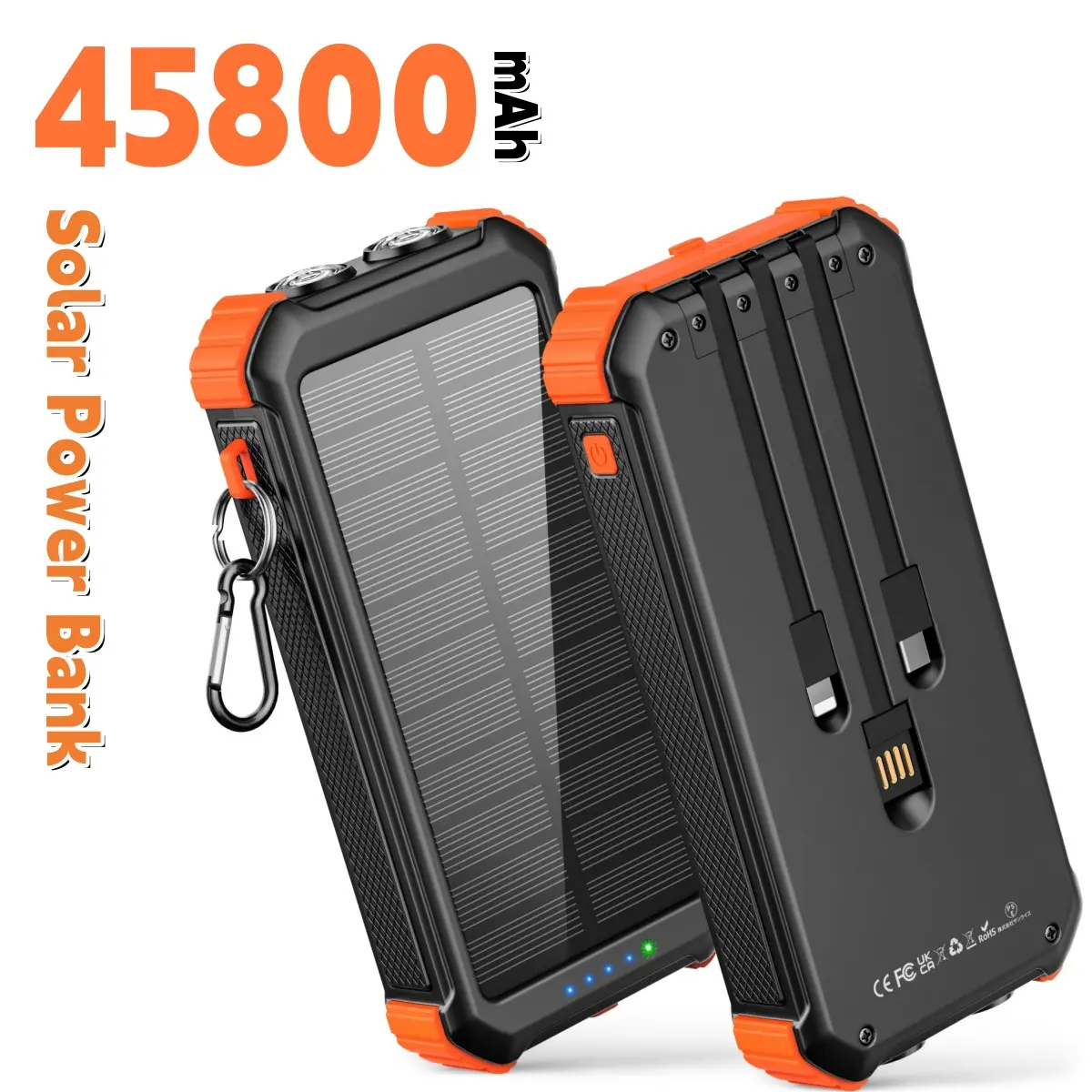 GOODaaa High Power Portable Solar Power Bank - 45800mAh Emergency Battery Pack, 4 Outputs, Dual LED Flashlights, USB-C In/Out, QC3.0 18W Fast Charging, 5V/3.1A, Multi-Charging Options, Phone Mobile Accessories Compatible with Most iOS & Android Devices, C