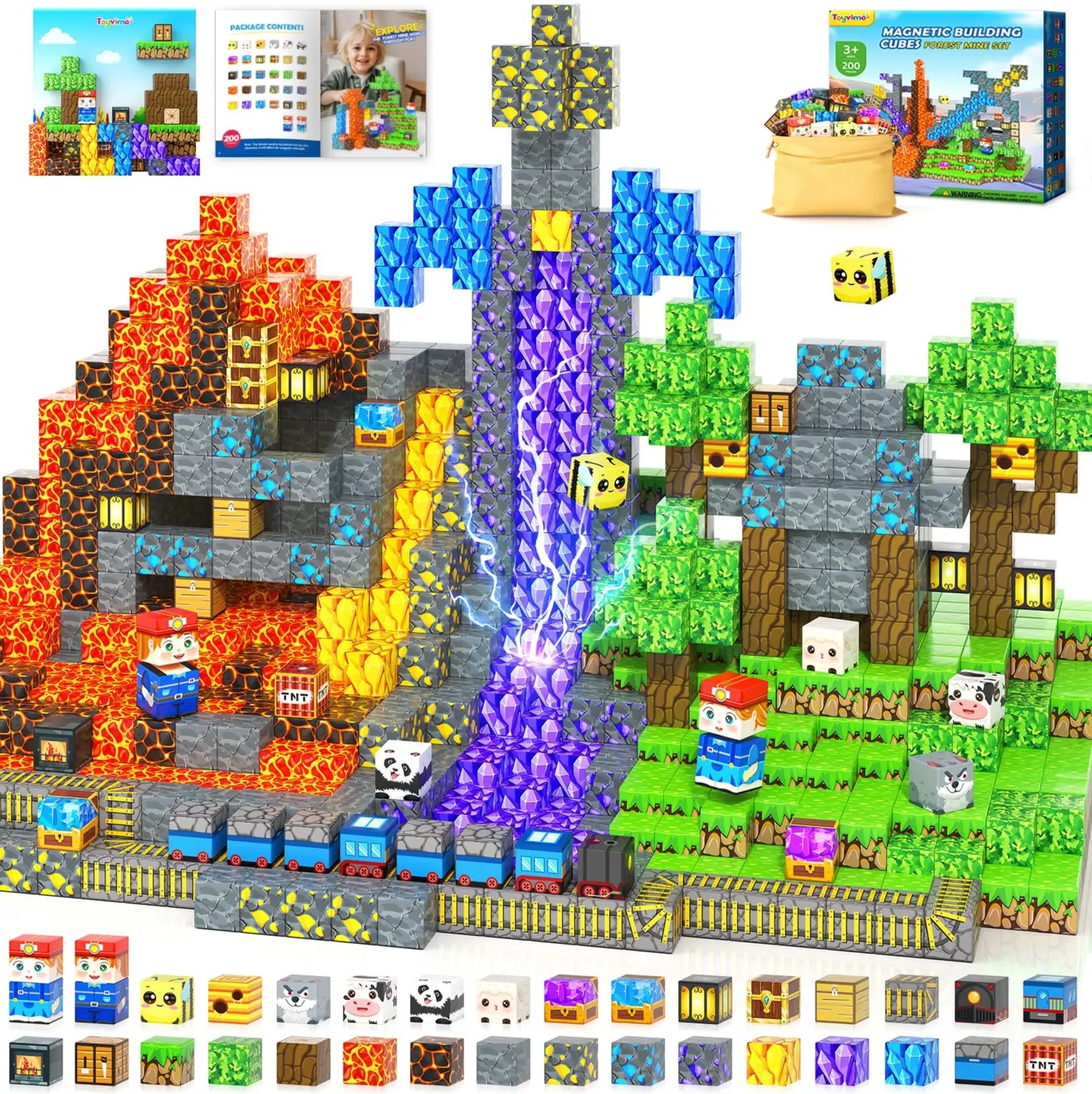 200PCS Magnetic Building Blocks Brick Model Building Kits, STEM Montessori Toys with Drawstring Bag, Christmas Gift Set for Children