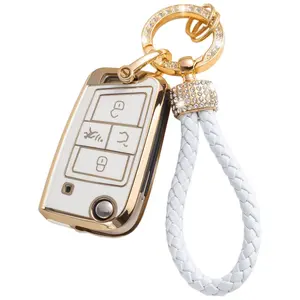 Rhinestone Decor Car Key Case, 4-Button Car Key Cover, Car Key Protector, Car Key Accessory for VW Volkswagen Golf Jetta POLO Skoda Yeti Superb Rapid Octavia SEAT Leon Ibiza