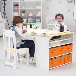GARVEE 3-in-1 Kids Art Table and Chair Set with Large Storage Bins, Portable Organizer, and Wooden Activity Desk for Drawing, Painting, Crafting, and Study - Perfect Toddler Craft and Play Furniture