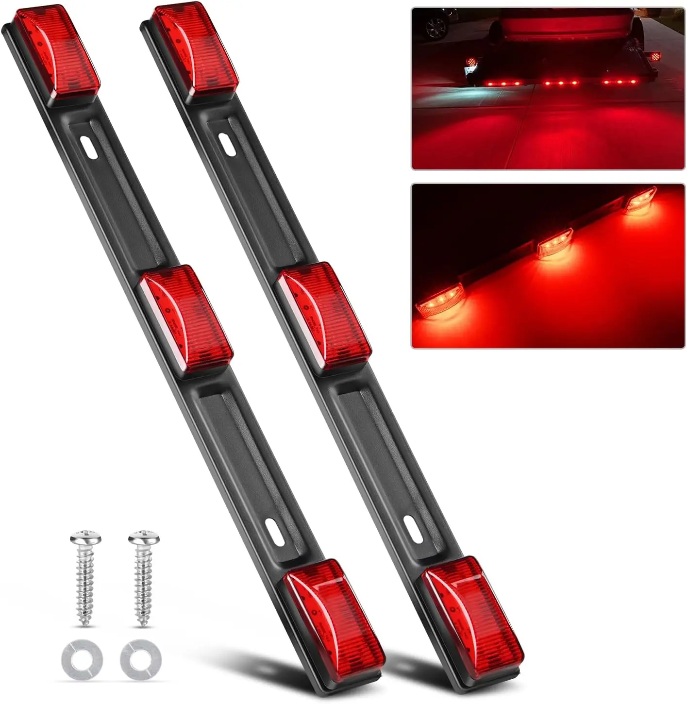 Nilight 9-LED Marker Tail Trailer Light Bar (2 PCS, 14.2in) - 12V LED Car Lights Kit with Stainless Steel Brackets for Clearance Identification Running, Car Auto Parts Accessories, Father's Day Gift, Trailer Light Kit