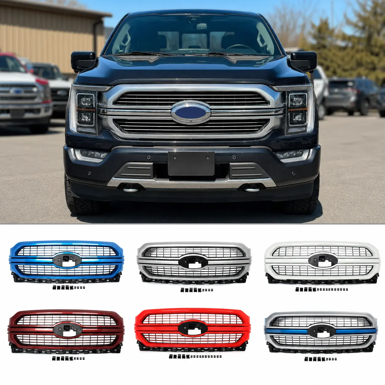 For Ford F-150 F150 2021-2023 Limited Style Front Upper Bumper Grille Grill Assembly Multiple Color Options Without Emblem