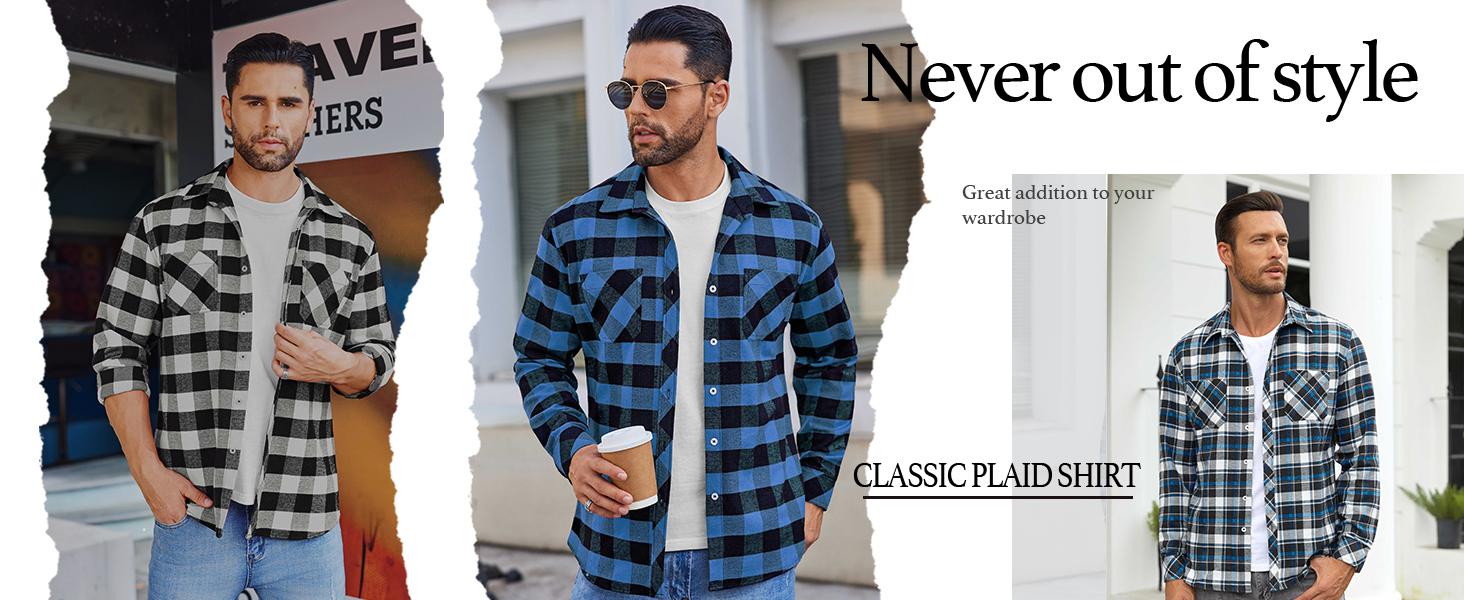 COOFANDY Men's Flannel Plaid Shirts Long Sleeve Casual Button Down Shirt with Pockets