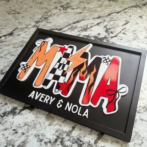 MAMA Flame & Checker Sign - Customized with kids names